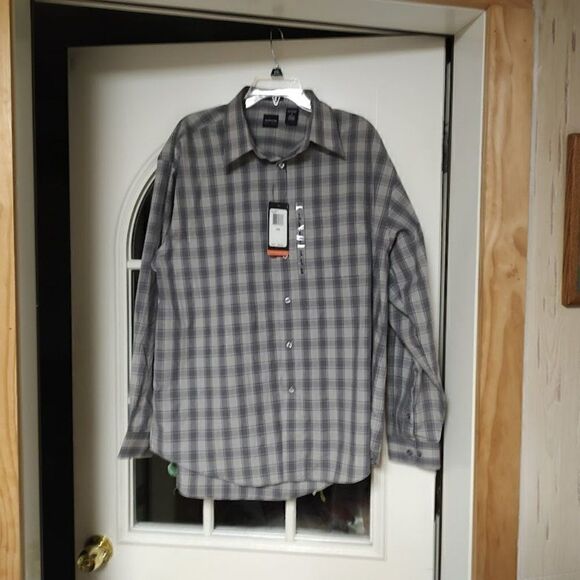 New Arrow Gray Plaid Wrinkle Free Long Sleeve Button Down Shirt Size Men's L - Picture 1 of 2